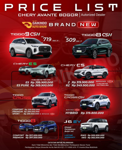 Pricelist Harga Chery gunungsahariselatan 2025